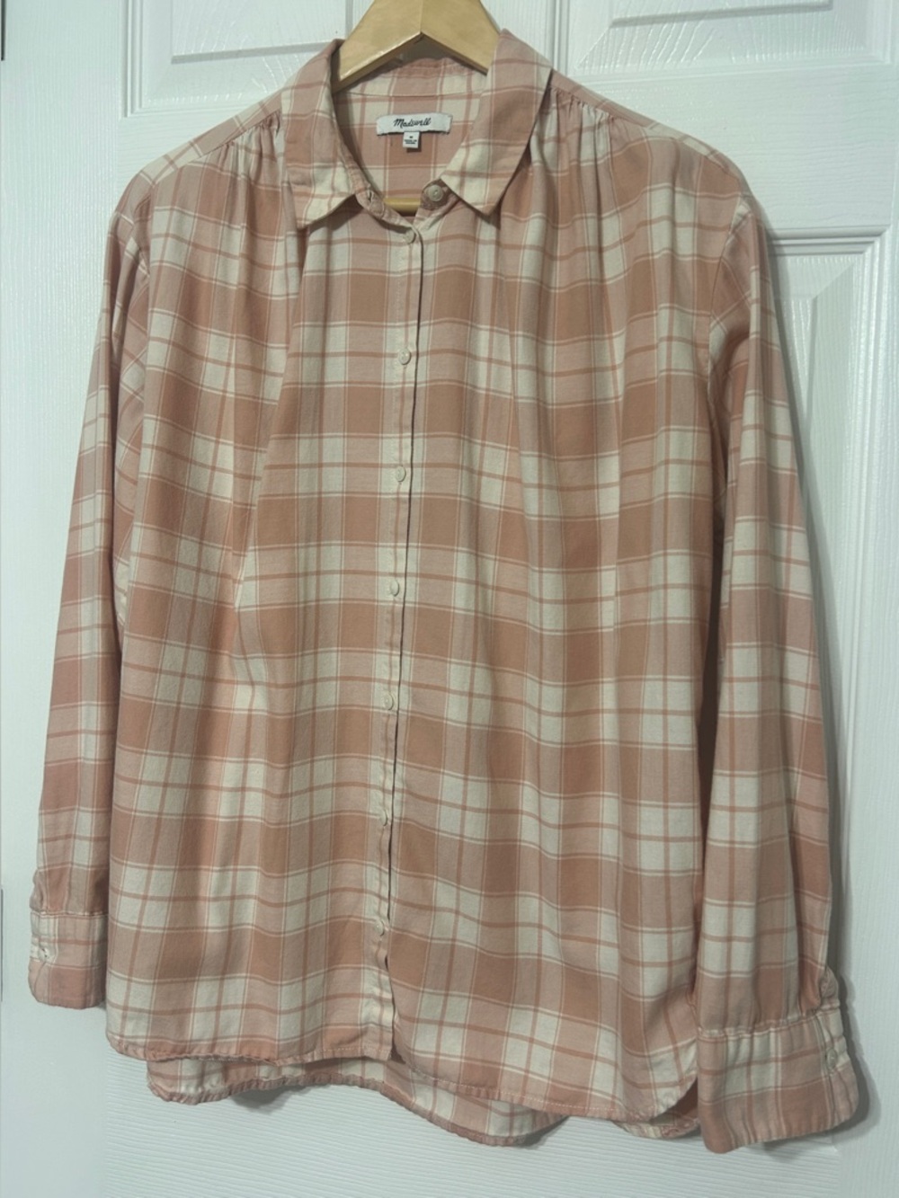 Madewell Women’s Peachy Pink Plaid Button Up Shirt Cotton Size M